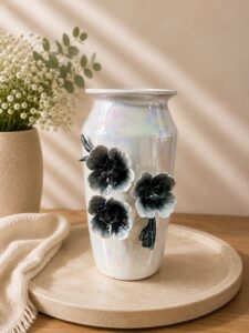 Vaso decorativo porcelana com flores azuis