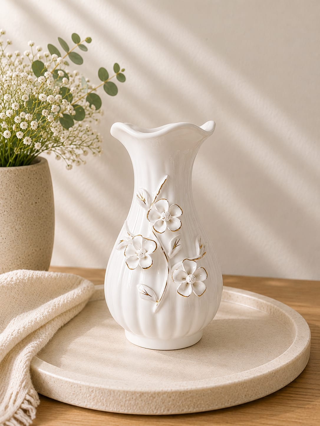 vaso decorativo com flores porcelana