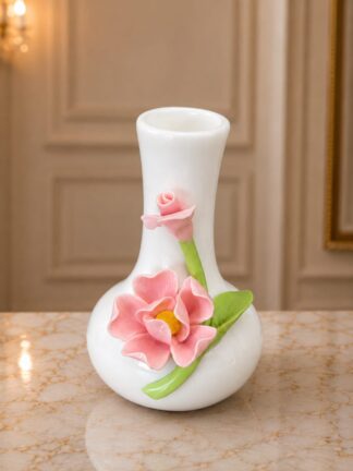 Vasinho liso flor cor rosa maior e flor cor rosa menor vaso largo embaixo