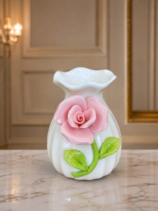 Vasinho canelado borda ondulada c/ flor "Rosa"